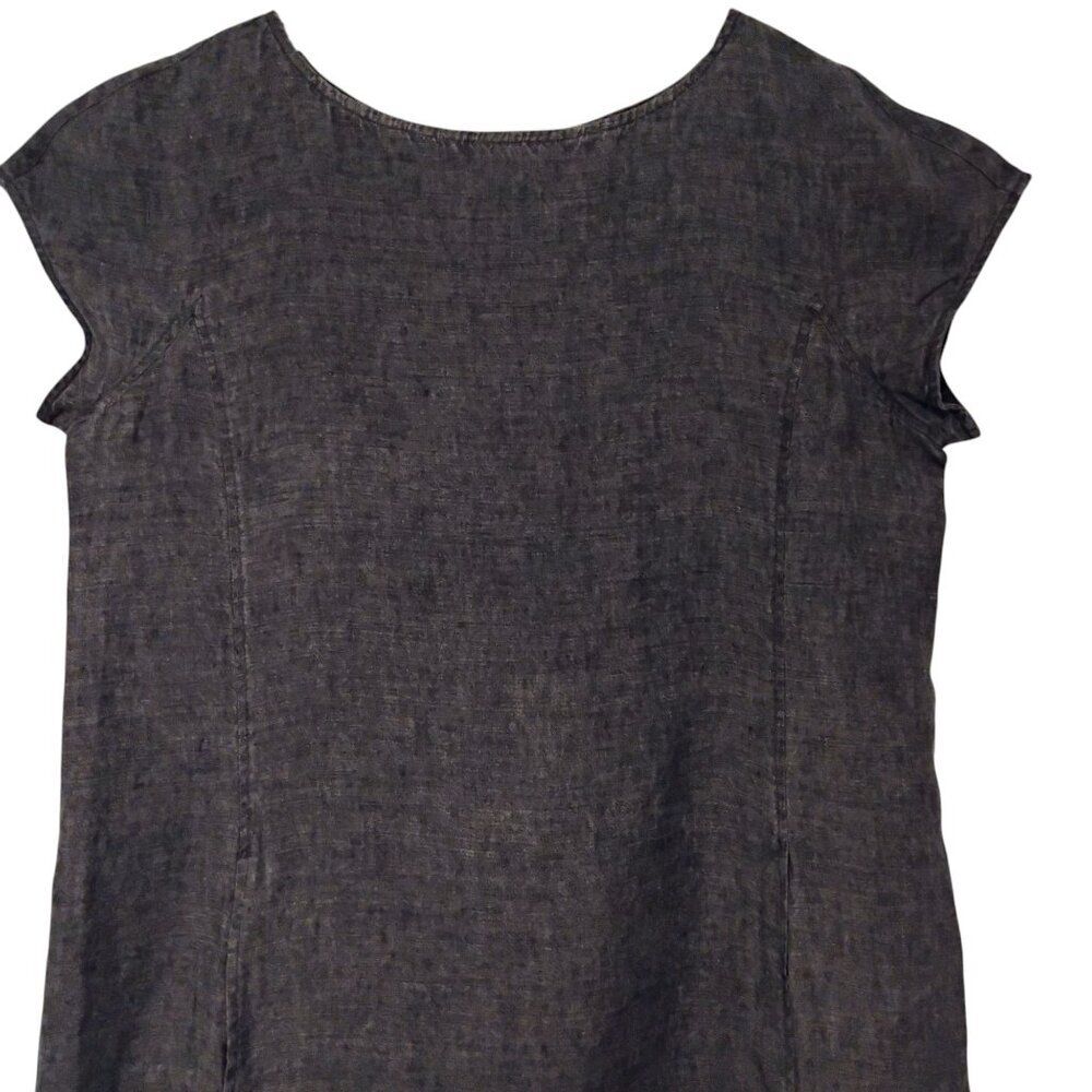 Eileen Fisher Dress 100% Linen Shift Lagenlook Pockets Boat Neck Charcoal Gray L - Picture 7 of 9